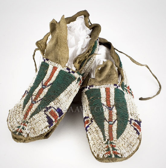 Antique Moccasins, Cheyenne, Beaded, Circa 1870 to 1890, pair view